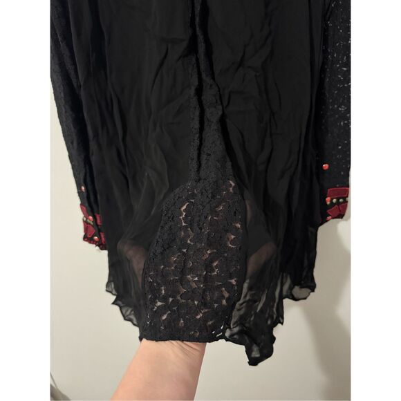 Vintage Collections western boho embroidered crochet floral lace sheer tunic / d - Picture 6 of 11